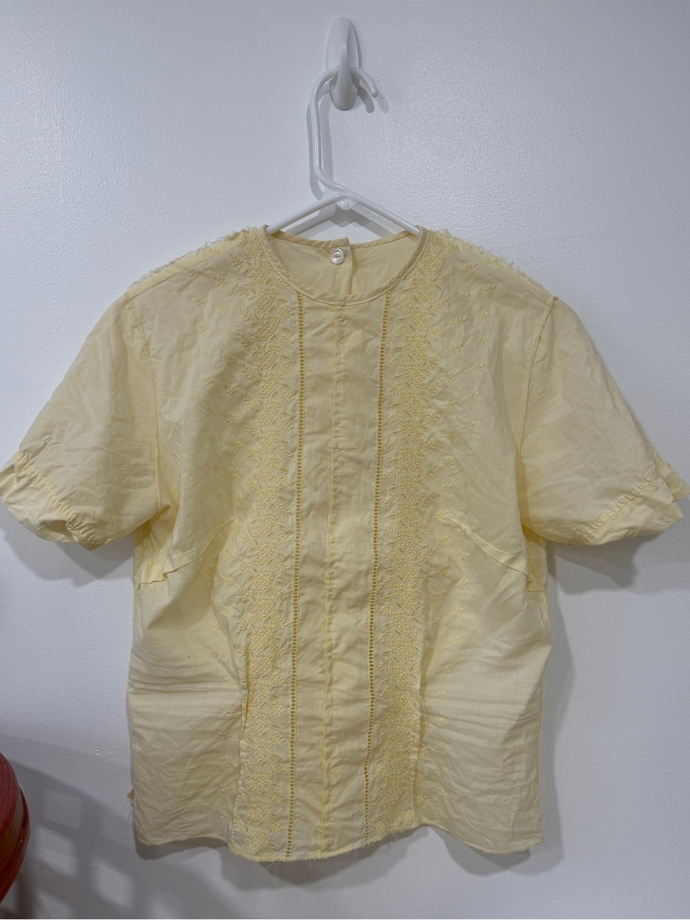Vintage Antique Pale Yellow Short Sleeved Top XS